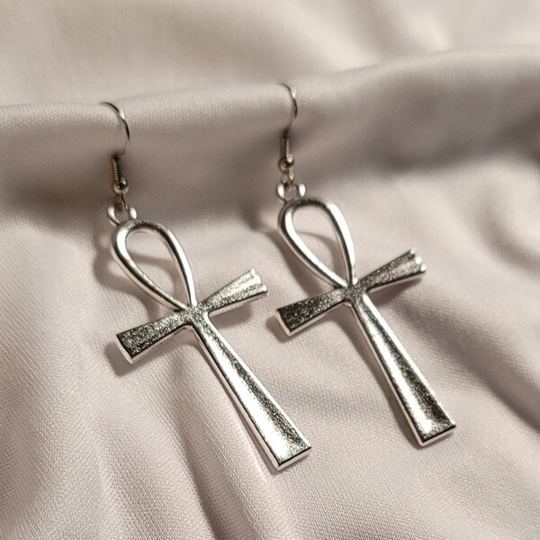 Silver Ankh Earrings Earrings, Simple Style Earrings, Silver Cross Earrings, Egyptian Earrings, Symbolic Jewelry