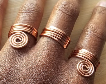 Spiral Copper Wire Wrapped Ring Set, Copper Afrocentric Ring