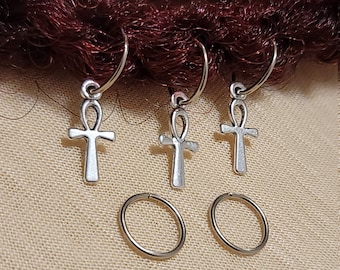 5 Stück Silber Ankh Charm Haarringe Set, Dreadringe Loc Schmuck, Flechtringe, Silber Haarringe