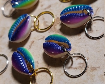 CLEARANCE 5pcs Rainbow Printed Natural Cowrie Shell Hair Rings, Dread Hair Rings, Braid Rings, Loc jewelry, Dreadlock Rings