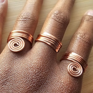 Spiral Copper Wire Wrapped Ring Set, Copper Afrocentric Ring
