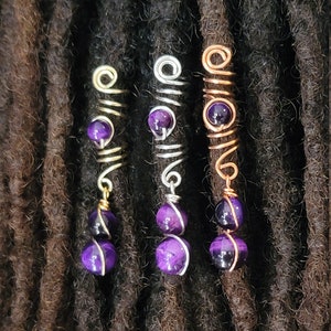 Räumung Lila Tigerauge Kristall Schmuck. Dreadlock Haarschmuck, Perlen für Zöpfe Twist und Dreadlocks, Lokperlen