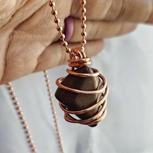 Collane con ciondolo in cristallo di ossidiana di mogano con catena a sfere da 2,4 mm 24 pollici, gioielli avvolti in filo di rame spesso calibro 14