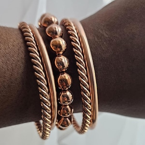 Pure Copper Bracelet Stack, Set of 5 Stackable Bracelets, Raw Copper Bangles, Cuff Bracelets