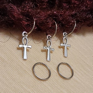 5pcs Silver Ankh Charm Hair Rings Set, Dread Rings Loc Jewelry, Braid Rings, Silver Hair Rings