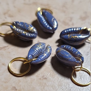 5pcs Blue And Gold Cowrie Shell Hair Rings, Dread Rings Loc Jewelry, Braid Rings, Loc jewelry, Dreadlock Rings, Boho Hair Accessories