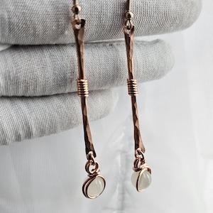 Choose Your Stone Copper Crystal Wire Wrapped Drop Earrings, Long Metal Earrings, Copper Jewelry