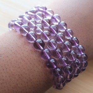 8mm Brazilian Ice Amethyst Crystal Beaded Bracelet, Stretchy Handmade Energy Balancing Gemstone Bracelet, Genuine Natural Stone Jewelry