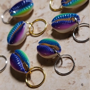 5pcs arcobaleno stampato naturale cowrie shell anelli per capelli, anelli per capelli Dread, anelli treccia, gioielli Loc, anelli Dreadlock, accessori per capelli Boho
