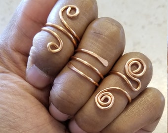 Midi Ring Set, Knuckle Ring, 3 Piece Ring Set, Wire Wrapped Copper Rings Set