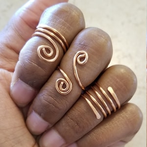 Midi Ring Set, Knuckle Ring, 3 Pcs Ring Set, Wire Wrapped Copper Rings Set