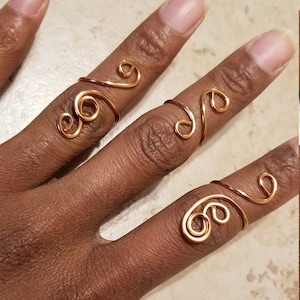 Midi Ring Set, Knuckle Ring, 3 Piece Ring Set, Wire Wrapped Copper Rings Set