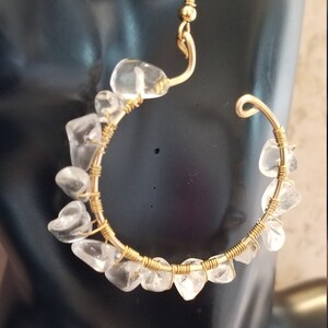 Copper wire Wrapped Crystal Hoop Earrings, Raw Natural Gemstone Chakra Jewelry