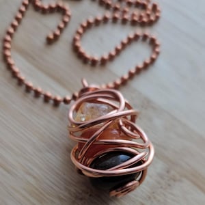 Manifestation Tower Crystal Stack Pendant Necklace, Pure Copper Wire Wrapped Tiger Eye Carnelian Citrine, Meaningful Spiritual Jewelry