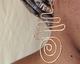 Boucles d'oreilles spirales en cuivre, boucles d'oreilles enroulées de fil, bijoux en cuivre martelé