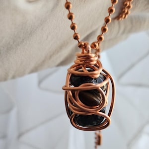 Warrior Spirit Crystal Stack Pendant Necklace, Pure Copper Wire Wrapped Black Onyx, Tiger Eye, Red Garnet, Meaningful Spiritual Jewelry