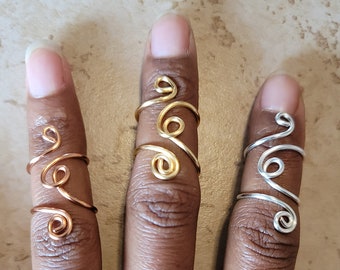 Midi Ring, Knuckle Ring, Adjustable Ring, 16 Gage Wire Wrapped Copper Ring, Prosperity Ring