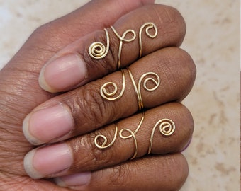 Gold Midi Ring Set, Knuckle Ring, 3 Pice Ring Set, Adjustable Rings, Copper Ring Style # 4