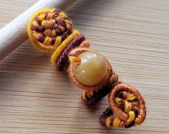 ABBILDUNG Gelbe Jade Kristall Dread Perlen, Stoff Wrapped Kupfer Dreadlock Haarschmuck