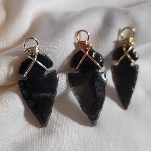 Simple Style Raw Black Obsidian Protection Pendant Arrowhead Wire Wrapped Crystal