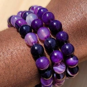 8mm Purple Agate Crystal Beaded Bracelet, Stretchy Handmade Energy Balancing Gemstone Bracelet, Genuine Natural Stone Jewelry