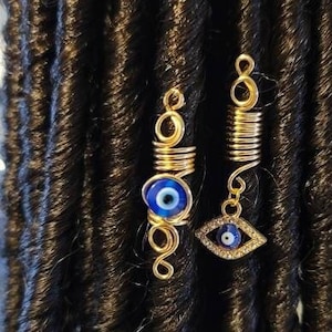 Evil Eye Loc Jewelry Set, Dreadlock Hair Accessories, Beads For Braids, Dread Extensions