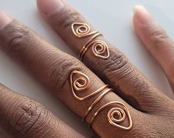 Afrocentric Adjustable Copper Ring, Wire Wrapped Spiral Ring, 16 Gage Wire Ring