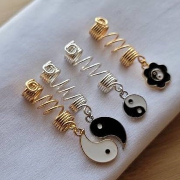 Yin Yang Symbol Loc Jewelry Set, Dreadlock Hair Accessories, Beads For Braids, Bohemian Dread Extensions, Boho Hippie Beads