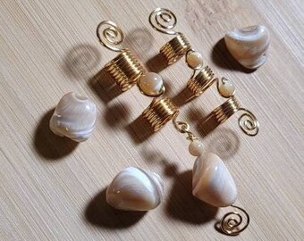 2 Pcs Mother Of Pearl Crystal Loc Jewelry Set. Shell Dreadlock Beads, Cowrie Shell Beads For Braids, Loc Jewelry, Ethnic Hair Accessories