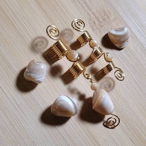 2 Stk. Perlmutt Crystal Loc Schmuckset. Muschel Dreadlock Perlen, Kauri Muschel Perlen für Zopfe, Loc Schmuck, Ethno Haarschmuck