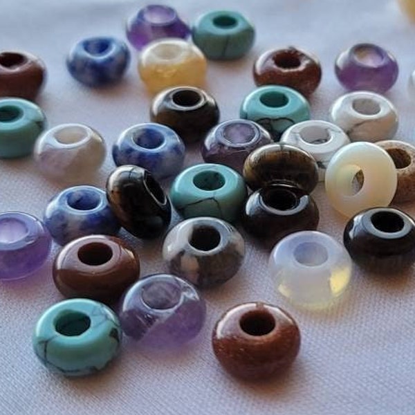 4mm Wide Big Hole Gemstone Loc Beads, Dreadlock Hair Accessories, 10mm Beads For Braids Twist And Dreadlocks, Rondell Crystal Loc Jewelry