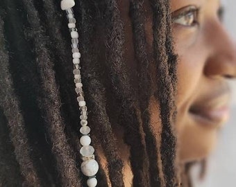 Howlite Beaded Dreadlock Extension, Crystal Loc Jewelry,  Dreadlock Hair Accessories, Beaded Hair Clip, Gemstone Loc Extensions