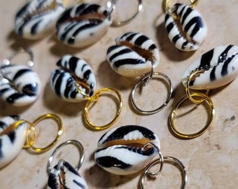 CLEARANCE 5pcs Zebra Print Pattern Cowrie Shell Hair Rings, Dread Rings Loc Jewelry, Braid Rings, Loc jewelry, Dreadlock Rings