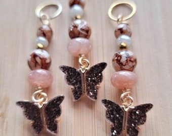 Sunstone Gemstone Butterfly Loc Jewelry Hair Rings, Crystal Dreadlock Jewelry, Dread Beads, Gold Braid Hair Rings
