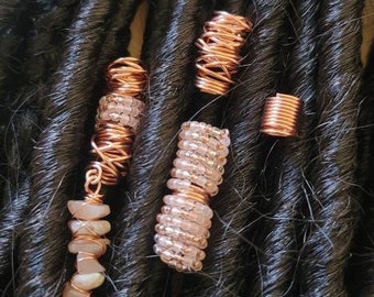 4 Pcs Sunstone Crystal Loc Jewelry Set. Dreadlock Hair Accessories, Metal Beads For Braids, Dread Loc Beads