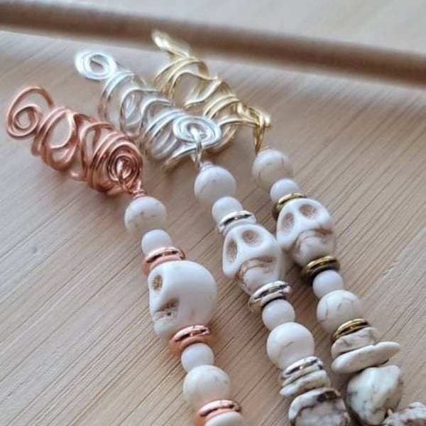 White Turquoise Loc Jewelry, Skull Dreadlock Hair Accessories, Beads For Braids, Crystal Loc Jewelry