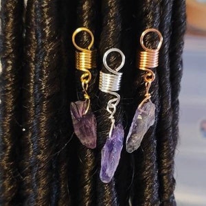 Raw Amethyst Crystal Loc Jewelry Set, Dreadlock Hair Accessories, Beads For Braids, Loc Jewelry