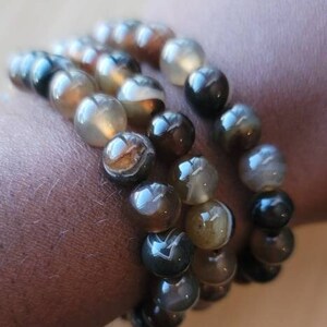 8mm Coffee Agate Crystal Beaded Bracelet, Stretchy Handmade Energy Balancing Gemstone Bracelet, Genuine Natural Stone Jewelry