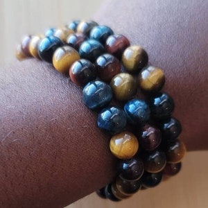 8mm Multi Color Tiger Eye Crystal Beaded Bracelet, Stretchy Handmade Energy Balancing Gemstone Bracelet, Genuine Natural Stone Jewelry