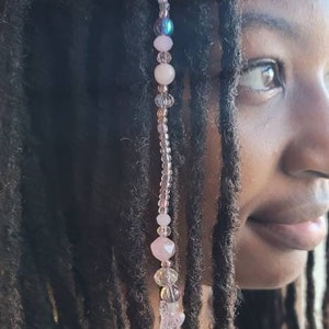 CLEARANCE Rose Quartz Beaded Dreadlock Extension, Crystal Loc Jewelry,  Dreadlock Accessories, Beaded Hair Clip, Gemstone Loc Extensions
