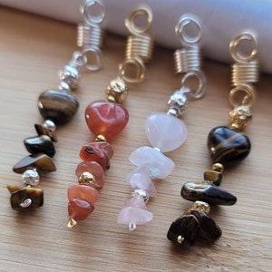 Tigerauge Kristall & Lavastein Schmuck, Kupfer Haarperlen, Dreadlock Haarschmuck, Perlen für Zöpfe