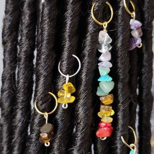 Chakra Hair Rings, Boho Dreadlock Hair Accessories, Crystal Loc Jewelry, Gemstone Quartz Hair Rings