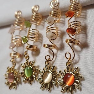 Moonstone Crystal Loc Jewelry, Gold Sun copper Hair Beads, Carnelian Dreadlock Hair Accessories, Metal Beads For Braids, Peridot Loc Jewelry
