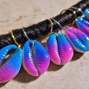 5pcs Grandi anelli di capelli Cowrie Shell stampati blu e rosa, anelli per capelli Dread, anelli di treccia, gioielli Loc, anelli Dreadlock, accessori per capelli Boho