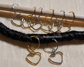 ABSTAND 4 Stück Kinder Herz Haarringe, Dread Ringe Lok Schmuck, Zopfringe, Dread Perlen, Schmuck Set, Boho Haarschmuck