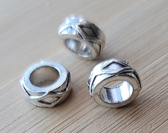 Juego de 3 cuentas metálicas para rastas, cuentas plateadas con orificio de 6 mm, accesorios para rastas al por mayor, joyería para rastas