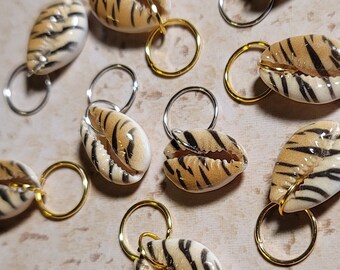CLEARANCE 5pcs Tiger Print Pattern Cowrie Shell Hair Rings, Dread Rings Loc Jewelry, Braid Rings, Loc jewelry, Dreadlock Rings