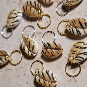 5 pezzi anelli per capelli con motivo a stampa di tigre e conchiglia di ciprea, anelli per dreadlock, gioielli Loc, anelli per trecce, gioielli Loc, anelli per dreadlock, accessori per capelli Boho