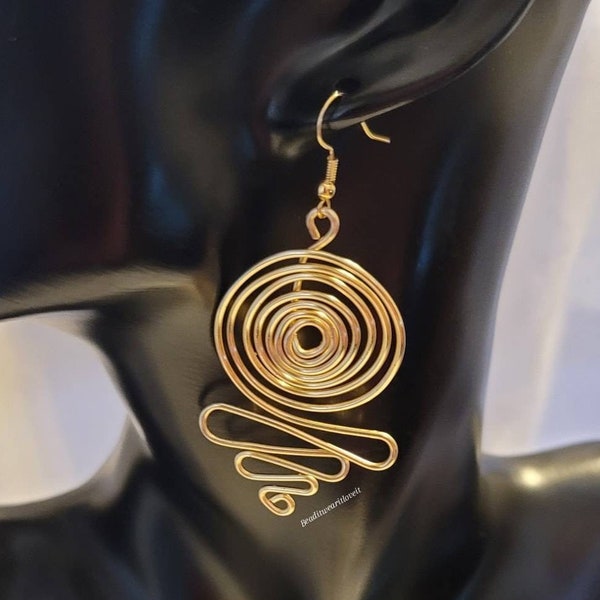 Spiral Copper Earrings, Wire Wrapped Spiral Earrings, Copper Jewelry