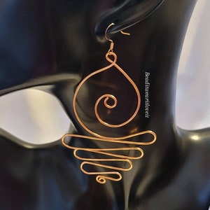 Spiral Copper Earrings, Wire Wrapped Spiral Earrings, Hammered Copper Jewelry